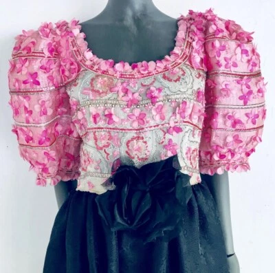 Vestido Hubert de GIVENCHY Couture Años 60 Negro Rosa Cuentas Manga Globo Foto 1 de 4