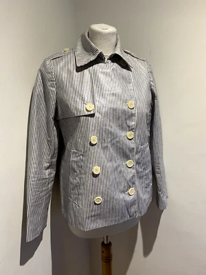J Crew Jacket Pea coat US 0 UK 8 VGC Nautical stripy Women's coated Linen blue - Image 1 of 4