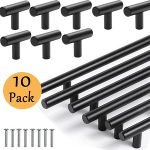10 Pack Modern Matte Black Stainless Steel Kitchen Door Cabinet Handles Pulls - Picture 1 of 19