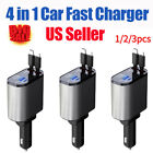 Car Fast Charge Phone Charger Retractable Cables 2 USB Ports Car Charger Adapter
