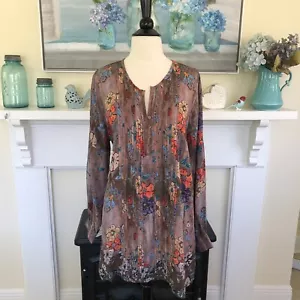 Tolani Tunic Top Moniquez Small Boho Gypsy Beige Floral Roomy Fit NWT - Picture 1 of 8