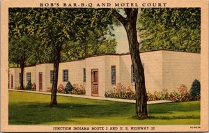 BOB'S BAR-B-Q and MOTEL COURT Rolling Prairie, Indiana IN Roadside Postcard - Picture 1 of 2