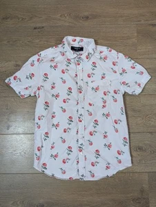 Forever 21 Rose Floral Shirt Button Up Size S Men's White Chest Pocket - Picture 1 of 6