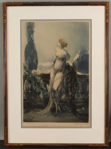 1928 grande acquaforte antica firmata LOUIS ICART art deco donna acquatinta WERTHER - Foto 1 di 10