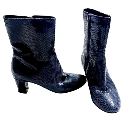 Botas Aquatalia Estampado Serpiente Tacón Apilado Mujer Talla 6 Azul Hechas en Italia Reptil Foto 1 de 4