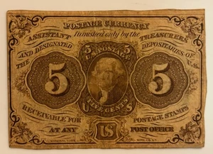 1863 - 5 Cents Postage Currency - 1st Series P#97a Thomas Jefferson - Picture 1 of 3