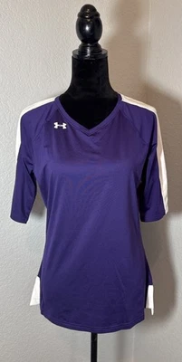 Under Armour Purple And White Fitted Heat Gear Short Sleeve Vneck Style 1247787  - Image 1 of 4