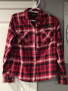 Harley Davidson Hemd Damen Med Rot Schwarz Buffalo Kariert Flanell. Bestickt Ex - Bild 1 von 12