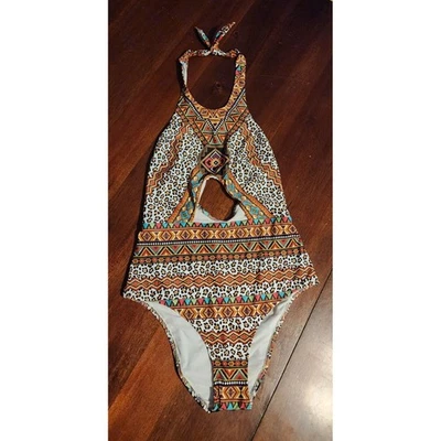 Купальник цельный женский Jolidon M племенной геометрический принт с бретелью через шею вырез - Изображение 1 из 3
