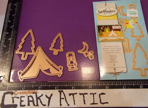 CAMPING TENT PINE TREES LANTERN 5 DIE CUT EMBOSS SPELLBINDERS S3275 CREAKYATTIC - Picture 1 of 2