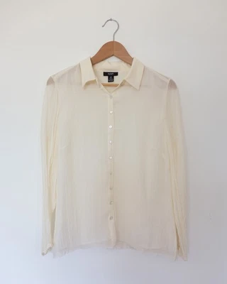 Vintage Alfani Long Sleeve Drapey Crinkle Silk Chiffon Button up W's 12P, Ivory - Image 1 of 4
