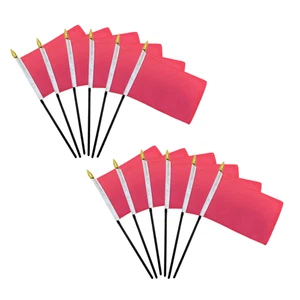 Paquete de 1 docena de banderas en palo de color liso rosa de 4x6 pulgadas - Imagen 1 de 2
