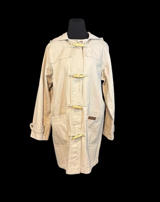 Denim & Co. (M) Beige Lona Largo Medio Capucha Abrigo Franela Forro Extraíble Foto 1 de 4