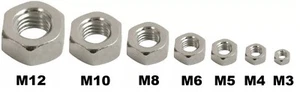 Hex Full Nut BZP Nuts Bolts Fixings Thread Bright Zinc Plated M3 - M12 Hexagon - Picture 1 of 2