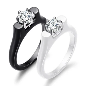 Anillos de banda de cerámica AAA de 2 mm negro/blanco para mujer anillo de boda elegante talla 6-10 - Imagen 1 de 8
