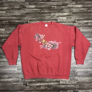 Vintage Garden Bird Nature Crewneck Sweatshirt  Red XL VTG 90s Cute Fall Spring - Picture 1 of 6