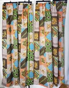 Vintage Patchwork-Stil Blumen & geometrisches Muster Vorhänge 4 Paneele hausgemacht Retr - Bild 1 von 9