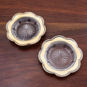 2 GORHAM STERLING SILVER GILT GLASS CRYSTAL NUT TRINKET DISHES FLORIFORM NO MONO - Picture 1 of 4