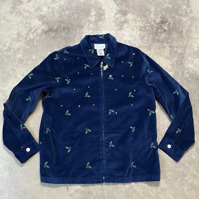 Quacker Factory Jacket Womens M Navy Blue Velvet Holly Oak Embroidered Holiday - Image 1 of 4
