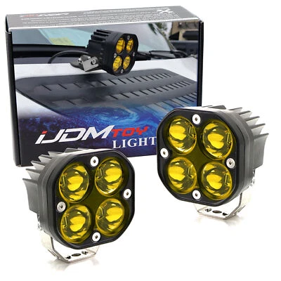 Hood Edge Mount Round Yellow LED A-Pillar Light Kit Universal For Truck SUV Jeep - Image 1 of 4