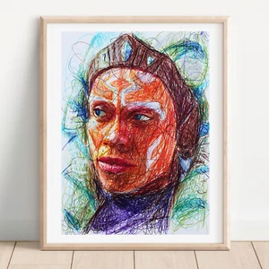 Ahsoka Tano Balpoint Pen Print, Star Wars Art Poster - Picture 1 of 3
