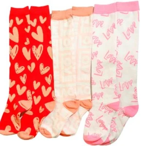3 Pairs Jeyiour Heart/Love/Sweatheart Knee-High Socks, One Size (Shoe Size 5-9) - Picture 1 of 5