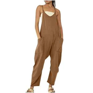Women Baggy Sleeveless Slip Jumpsuit Loose Long Romper Harem Pants - Lightweight - Picture 1 of 17