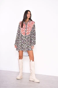 Glamorous Mixed Folk Floral Shift Midi Dress - Picture 1 of 7