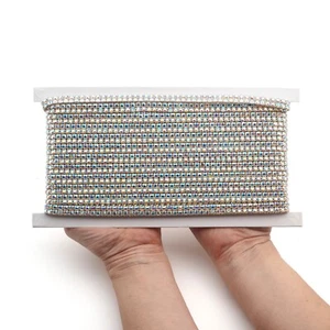 11 meter ss20 AB Crystal Sparkle 2 Row rhinestone silver prong set trim banding - Picture 1 of 11