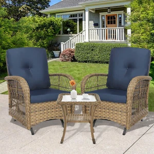 Outdoor Wicker Patio Bistro Set Glider Rocking Chairs Conversation Furniture Set - Picture 1 of 48