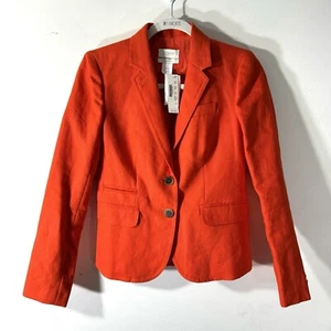 J.Crew Women’s Schoolboy Blazer Sz 0 Orange Linen Academia Career Preppy NWT - Picture 1 of 12