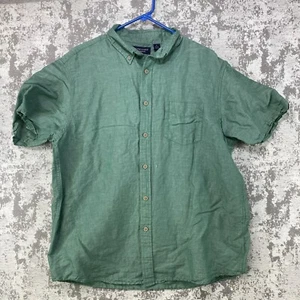 Roundtree & Yorke Button Down Hemd Herren Large Kurzarm Leinenmischung Grün - Bild 1 von 10