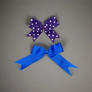 Lot Of 2 Girl’s Grosgrain Hair Bows Clip Blue Solid Polka Dot - Picture 1 of 11