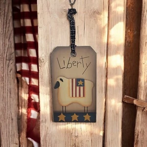 Placa colgante patriótica de madera pintada a mano bandera libertad americana oveja - Imagen 1 de 7