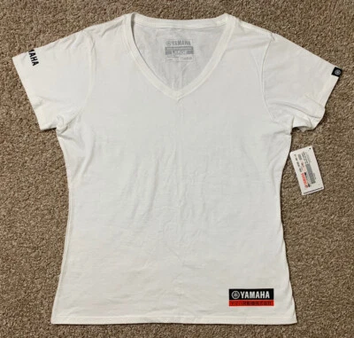 Camisa Yamaha Para Mujer Grande Blanca Cuello en V Camiseta Logo Camiseta Informal Nueva con Etiquetas Foto 1 de 4