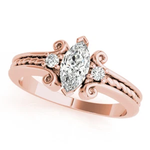 Marquise Diamond Lab Grown Rope Filigree Engagement Ring Rose Gold - Picture 1 of 4