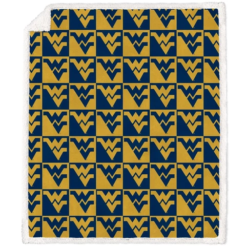 West Virginia Mountaineer NCAA 50'' x 60'' Checkered Sherpa Blanket-W28531148034 Cover