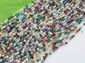 Genuine Natural 3mm Faceted Mixed Color Multi-class Gem Round Loose Beads 15" AA - Picture 1 of 10