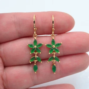 18K Yellow Gold Filled Women Green Mystic Topaz Flower Drop Earrings Jewelry - Picture 1 of 1