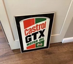 ORIGINAL 1974 Embossed Aluminum Castrol GTX Motor Oil Advertising Gas Sign - Picture 1 of 11