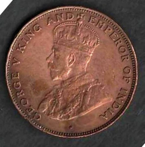HONG KONG 1926 Fine Bronze Smooth Round Coin 1 Cent KM # 16 George V - Picture 1 of 2