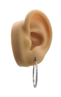 Eternity 32 mm Round Hoop Earrings New Solid Real 925 Sterling Silver 1.25" Long - Image 1 of 4