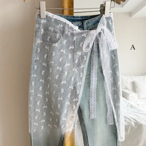 Damen Blumenmuster Stickerei Spitze Unterrock Hemd Verlängerung Halb Kleid Netz - Bild 1 von 9