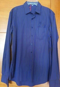 New Armand Basi Slim fit Shirt Striped (purple/brown) Cotton Size XXL (fit SZ L) - Picture 1 of 6
