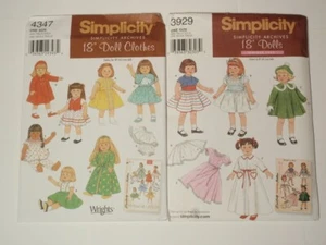 Set 2 Simplicity 18 Zoll Puppenkleidung Muster 4347 3929 - Bild 1 von 6