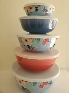 5 piece set melamine bowls with lids-Farmstand Floral - Picture 1 of 1