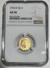 1914 D Gold Quarter Eagles $2 1/2 Indian Head NGC AU-58