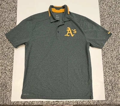 Nike Oakland Atletismo Polo Para Hombres L Verde MLB Perforación Béisbol Dri Fit Foto 1 de 4
