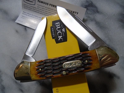 Buck Canoe 2 Blade Pocket Knife Folder Burnt Jig Bone 420J2 0389BNSWM-B New - Image 1 of 4