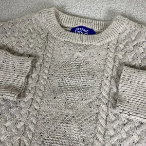 Aelfric Eden Sweater Mens Large Ivory White Cable Knit Fisherman Crewneck Chunky - Picture 1 of 6